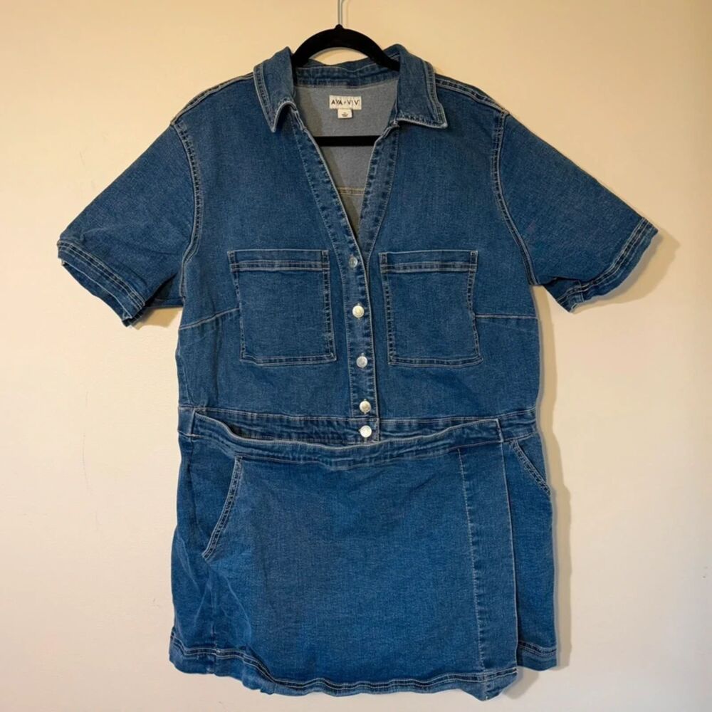 Ava & Viv 1X Denim Utility Romper Short Sleeve Plus Size